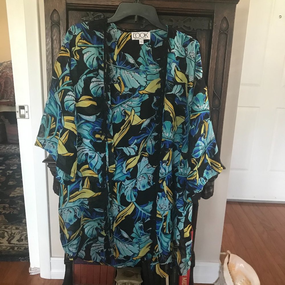 THE LOOK: BLUE & BLACK  OPEN FRONT CAFTAN SIZE XL